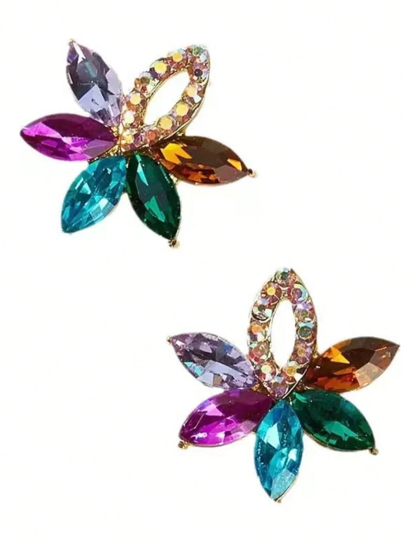 SHEIN Classic Sparkling Alloy Ear Studs With Rhinestone, Simple & Chic Floral Design, European & Korean Style - Image 3