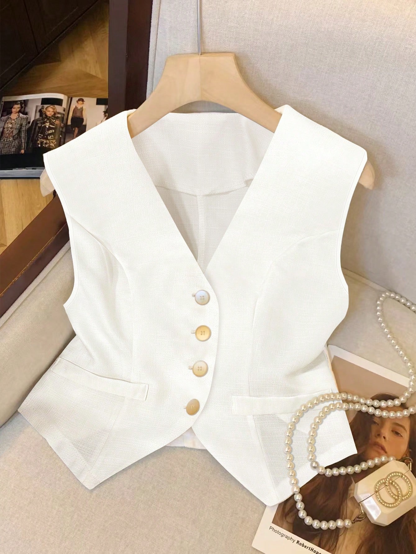 SHEIN Franclia Casual Solid Color Sleeveless Shirt, Summer - Image 3