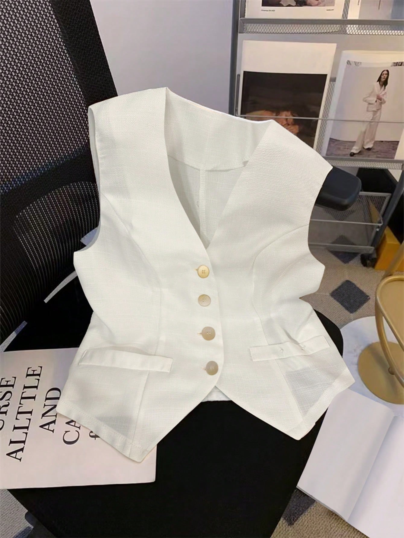 SHEIN Franclia Casual Solid Color Sleeveless Shirt, Summer - Image 4