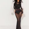 SHEIN Hauture 3D Floral Detail Sheer Mesh Long Sleeve Dress, Holiday Party Dress