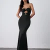 SHEIN Lumivelle Black Elastic Knit Bodycon Mermaid Dress For Women, Black Elastic Knit Bodycon Dress
