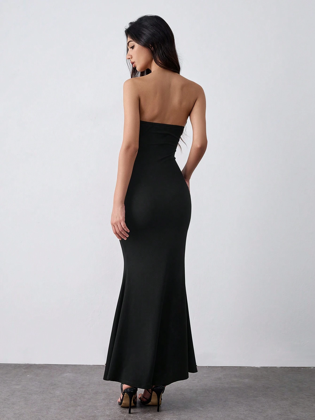 SHEIN Lumivelle Black Elastic Knit Bodycon Mermaid Dress For Women, Black Elastic Knit Bodycon Dress - Image 2