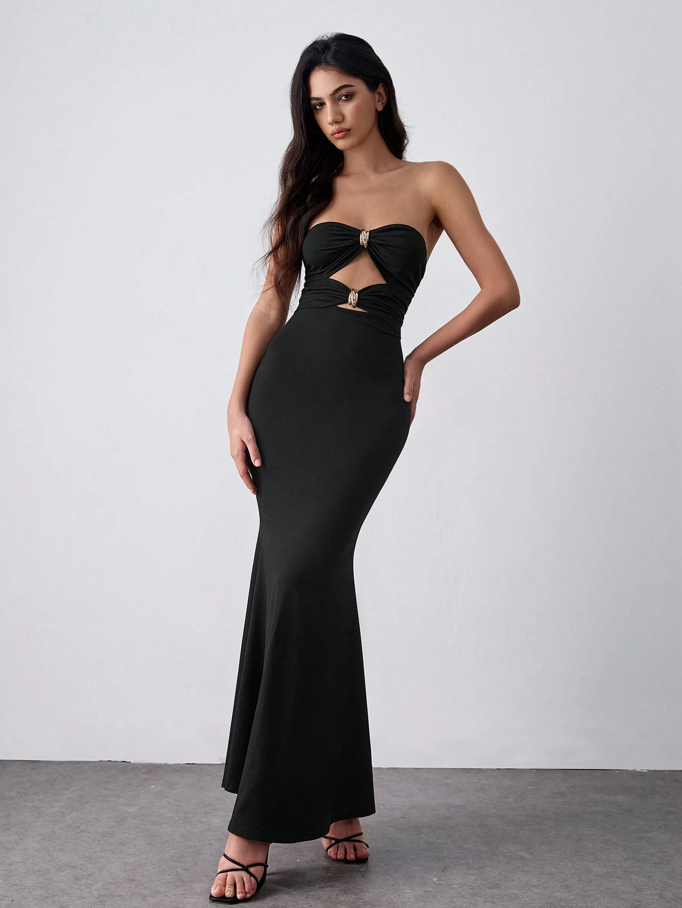 SHEIN Lumivelle Black Elastic Knit Bodycon Mermaid Dress For Women, Black Elastic Knit Bodycon Dress - Image 4