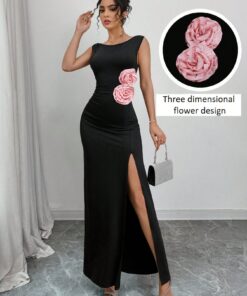 SHEIN Rafferiza High Slit Sleeveless Bodycon Dress With Floral Decor