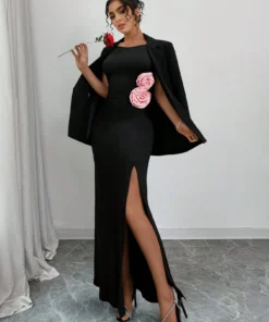 Alternative view of SHEIN Rafferiza High Slit Sleeveless Bodycon Dress With Floral Decor
