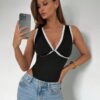 SHEIN Roylia Women's Contrast Lace V-Neck Camisole Bodysuit
