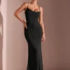 SHEIN BAE Summer Solid Color Strap Tie Elegant Date Scoop Neck Sheer Fish Tail Form-Fitting Dress