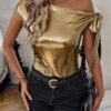 SHEIN Clasi Women's Asymmetrical Shoulder Tie Bow Design T-Shirt