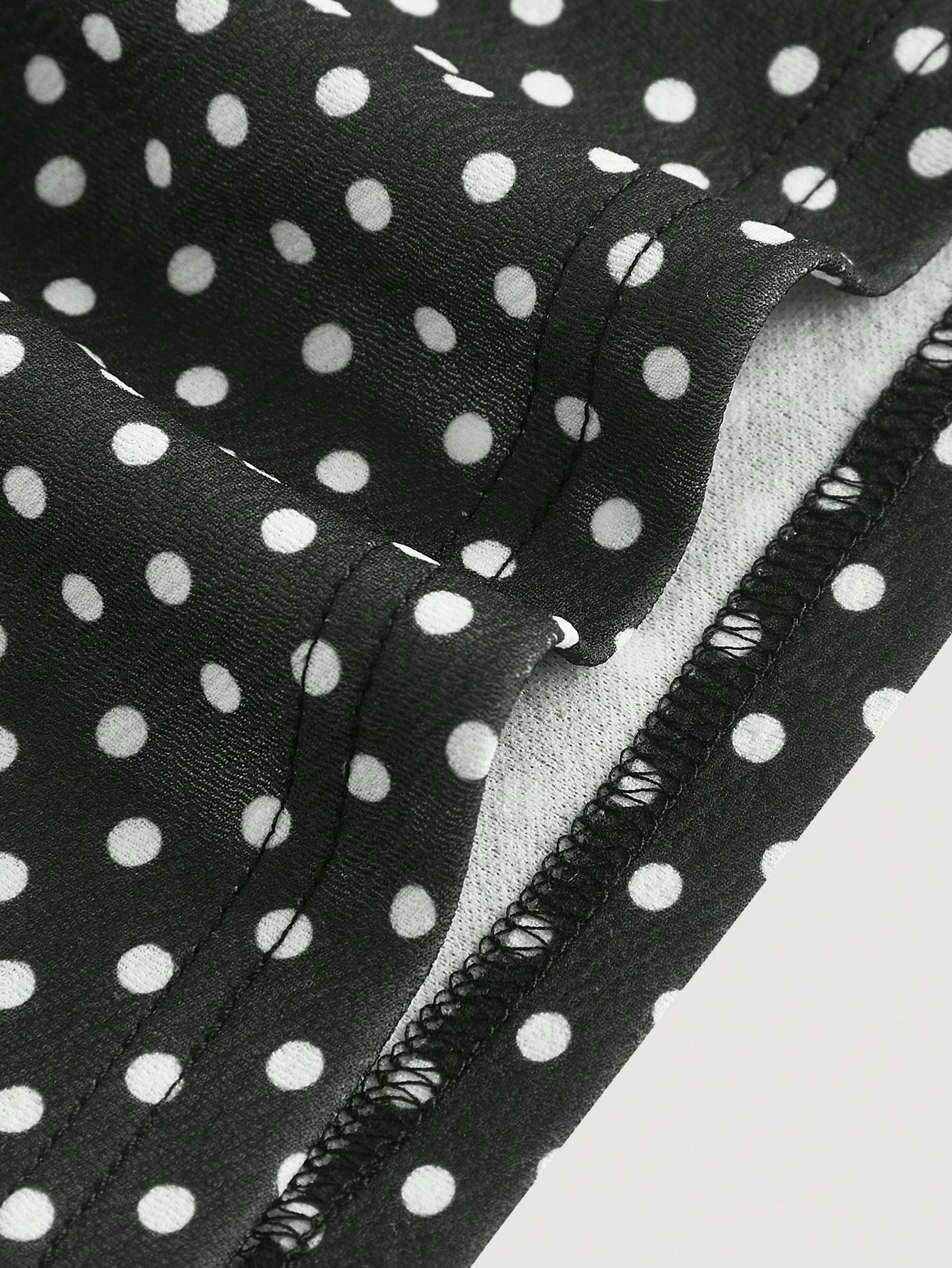 SHEIN MOD Lace Collar Polka Dot Print Waist Cinched Casual Blouse - Image 3