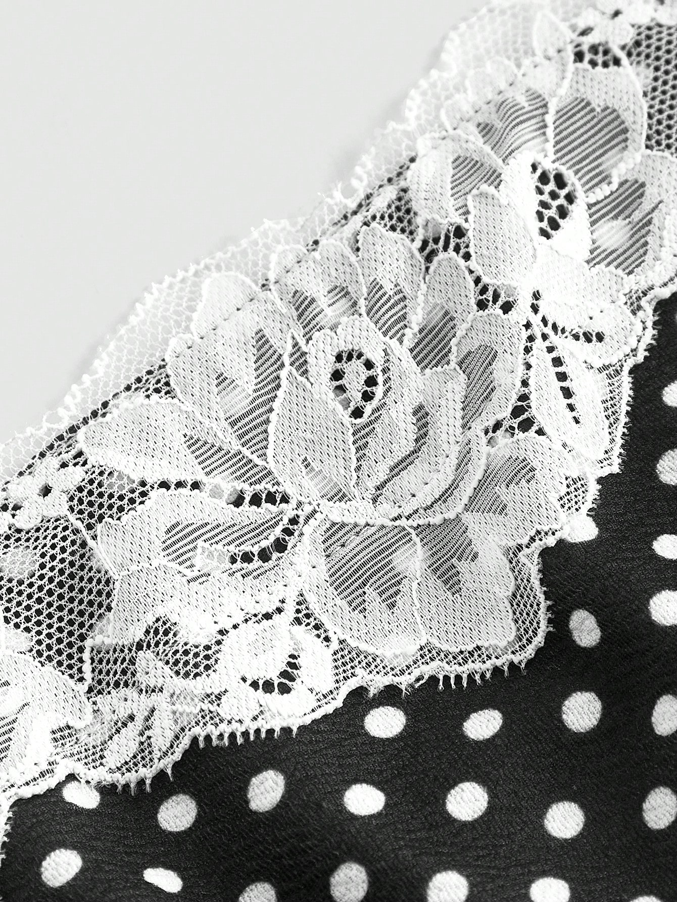 SHEIN MOD Lace Collar Polka Dot Print Waist Cinched Casual Blouse - Image 4