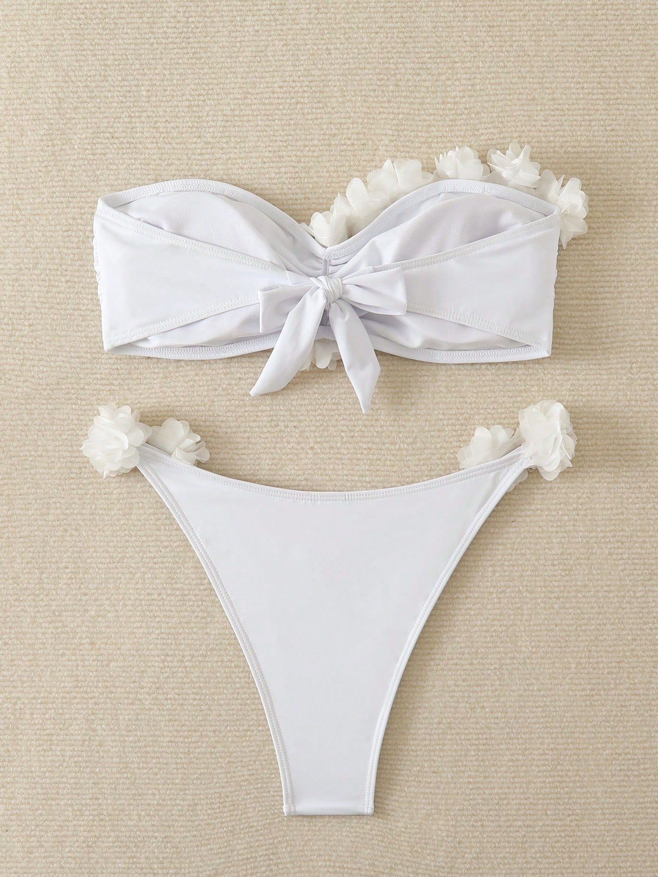 SHEIN Swim Spring Break 2025 Women Summer Beach 3D Floral Embellished Bandeau Sexy Bikini 2 Pieces Swimwear Set - Image 2