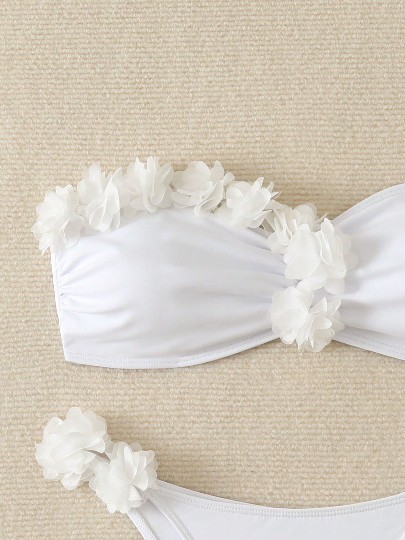 SHEIN Swim Spring Break 2025 Women Summer Beach 3D Floral Embellished Bandeau Sexy Bikini 2 Pieces Swimwear Set - Image 4