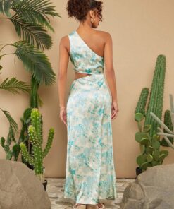 Alternative view of SHEIN X KAREN BARRERA Travachic Women's Oblique-Shoulder Cutout Waist Random Printed Dress