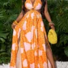 SHEIN Slaydiva Orange Polyester Sleeveless Casual Dress