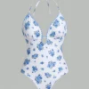 SHEIN Sweetra 1pc Women's Cute Ditsy Floral Print One-Piece Swimsuit, For Summer Beach Vacation