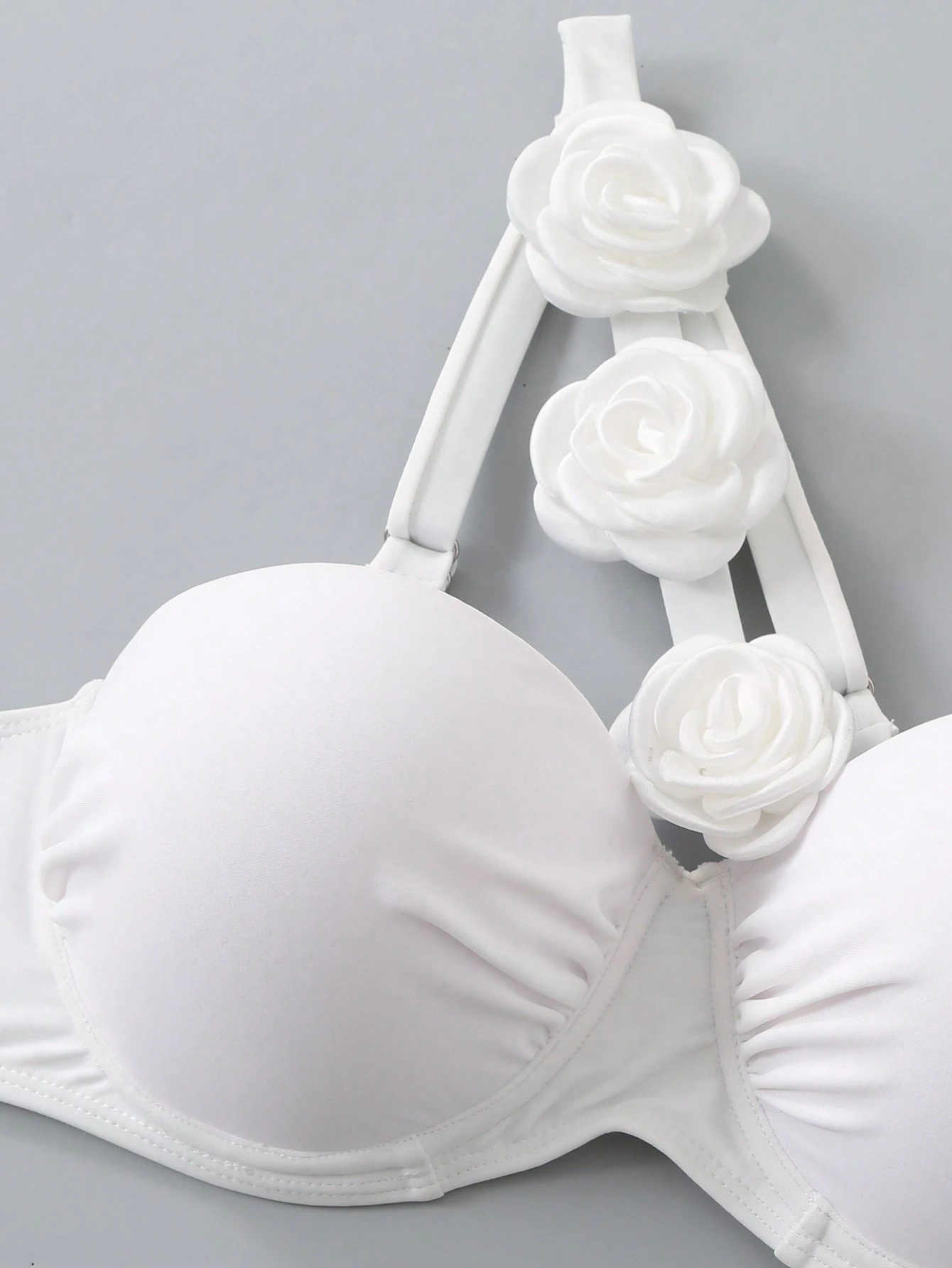 SHEIN Swim Chiccia Women's Solid Color Underwire 3D Floral One Shoulder Bikini Swimwear - Image 5