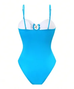 Alternative view of SHEIN Swim SXY One Piece Swimsuit With Detachable Straps, Shiny Fabric, Hollow Design, Metal Starfish Detail