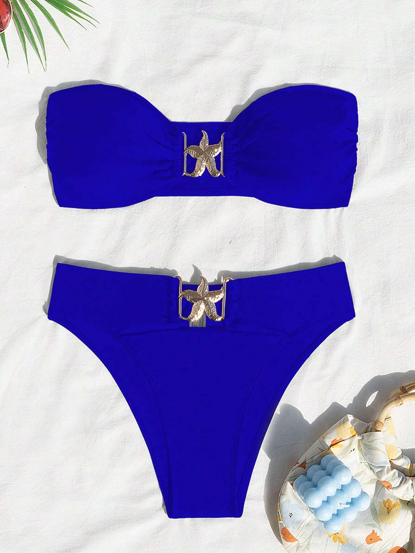 SHEIN Swim SXY Women's Bandeau Backless Starfish Decorated Bottoms 2pcs Bikini Set - Image 4