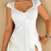 SHEIN Foxxy French Retro Vacation Tops Spring-Summer Slim Fit Pleated Bust Crop Top