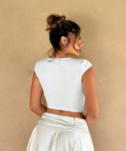 Alternative view of SHEIN Foxxy French Retro Vacation Tops Spring-Summer Slim Fit Pleated Bust Crop Top