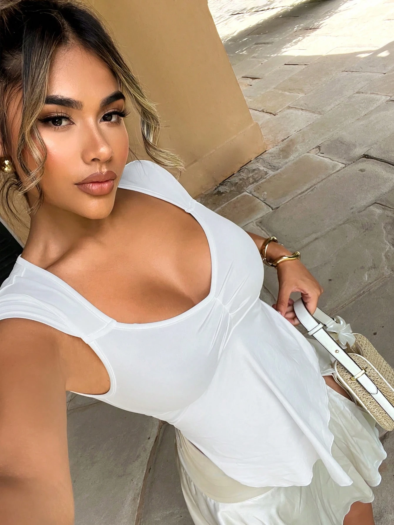 SHEIN Foxxy French Retro Vacation Tops Spring-Summer Slim Fit Pleated Bust Crop Top - Image 3