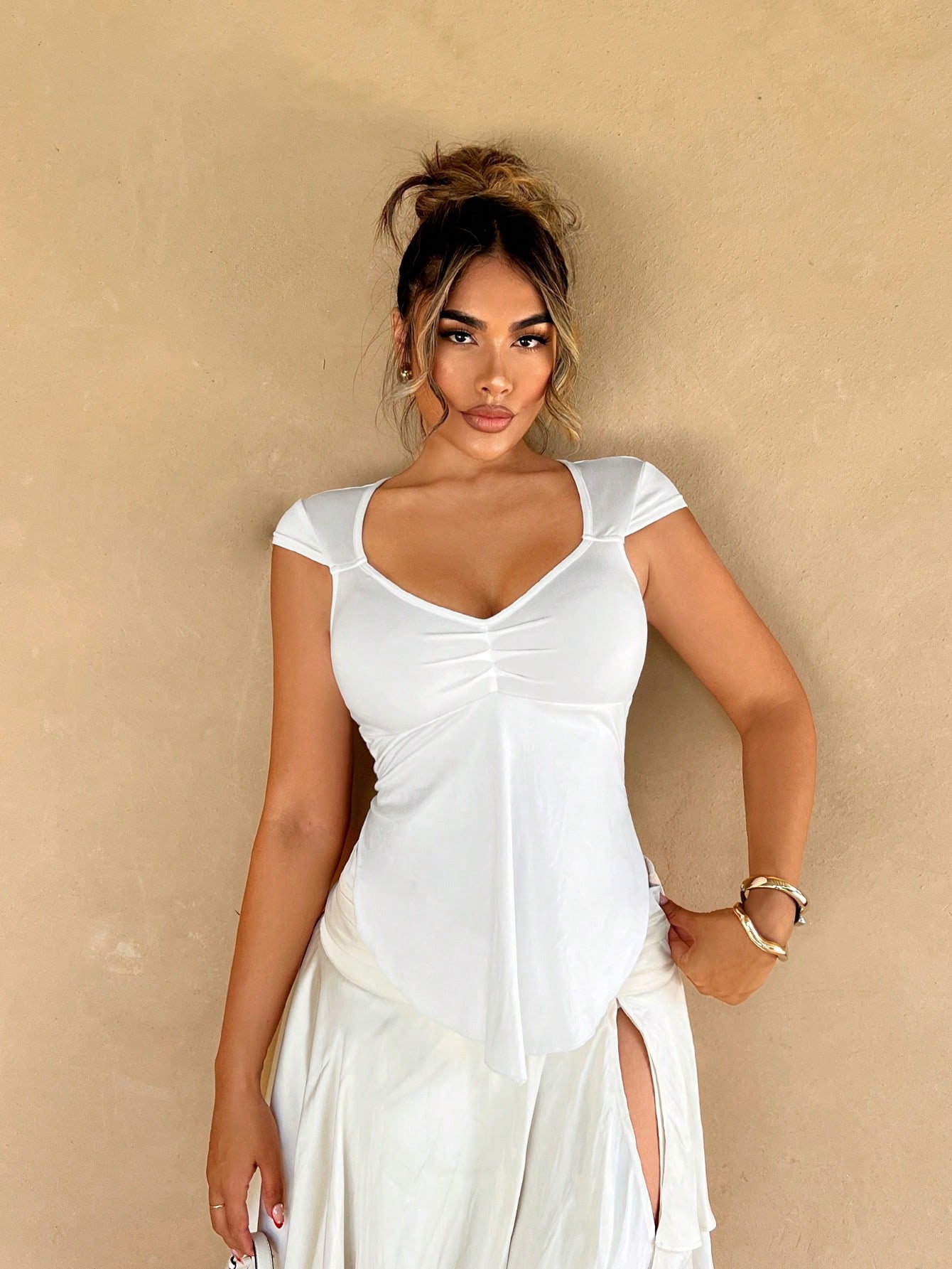 SHEIN Foxxy French Retro Vacation Tops Spring-Summer Slim Fit Pleated Bust Crop Top - Image 4