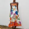 SHEIN Aveloria Modichic Elegant French Fashion Strapless Waisted Vibrant Print Color Block Back-Lace Up Dress For Women, Perfect For Vacation
