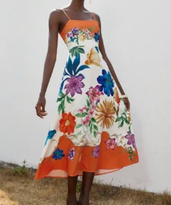 Alternative view of SHEIN Aveloria Modichic Elegant French Fashion Strapless Waisted Vibrant Print Color Block Back-Lace Up Dress For Women, Perfect For Vacation