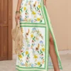 SHEIN INAWLY Women's Casual Vacation Floral Print High Slit Long Skirt