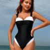 SHEIN New 2 Pieces Women's One-Piece Swimsuit With Wide Straps, Ruched Tummy Control