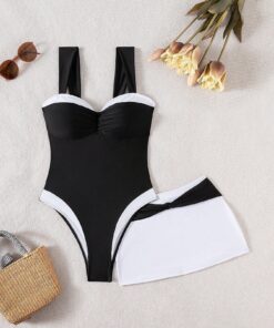 Alternative view of SHEIN New 2 Pieces Women's One-Piece Swimsuit With Wide Straps, Ruched Tummy Control