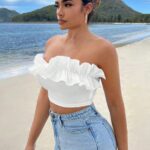 SHEIN SXY Summer Beach Ruffle Trim Crop Tube Top