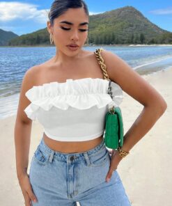 Alternative view of SHEIN SXY Summer Beach Ruffle Trim Crop Tube Top