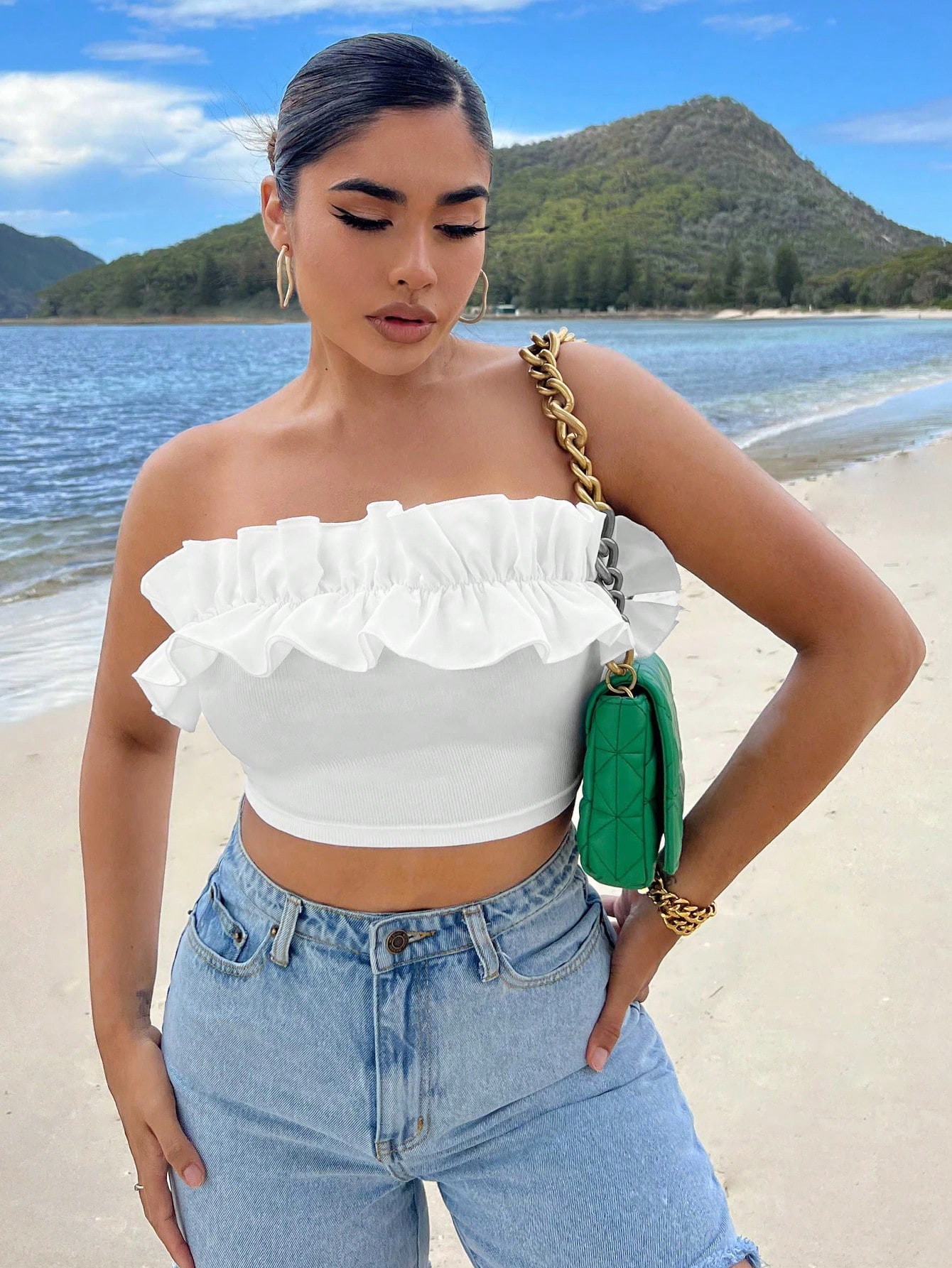 SHEIN SXY Summer Beach Ruffle Trim Crop Tube Top - Image 2