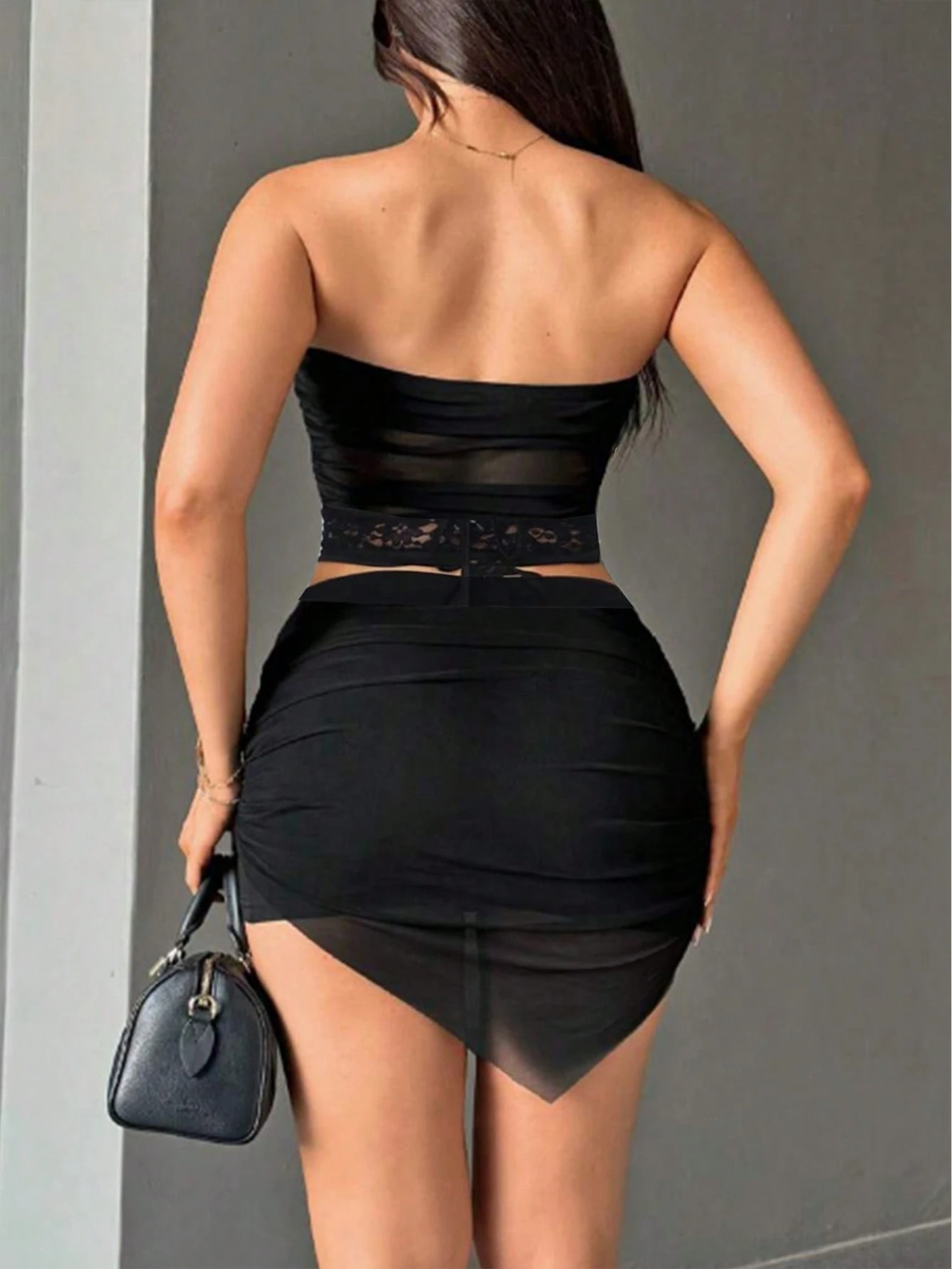 SHEIN Sirith Women's Elegant Sexy Pleated Mesh Asymmetrical Hem Skirt - Image 3