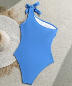 Alternative view of SHEIN Soleia One Piece Bathing Suit,Beachwear,Vacation Outfits Woman,Swim Suits For Women,Summer Outfits For Women,1pc Women's Blue Base Abstract Floral Print Tie Knot One-Piece Swimsuit For Vacation