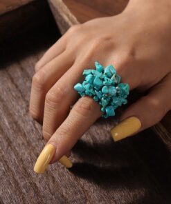 SHEIN 1pc Boho Chic Natural Stone Beaded Elastic Wide Ring