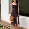 SHEIN Celisse 1pc Women High Thigh Split Floral Print Bodycon Slip Dress