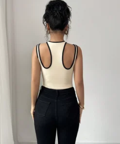 Alternative view of shein Chiquease Sexy Hollow-Out Crossover Patchwork Cinched Waist Bodysuit