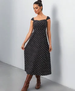 SHEIN Chiquease Women's Black & White Polka Dot Print Minimalist Casual Dress