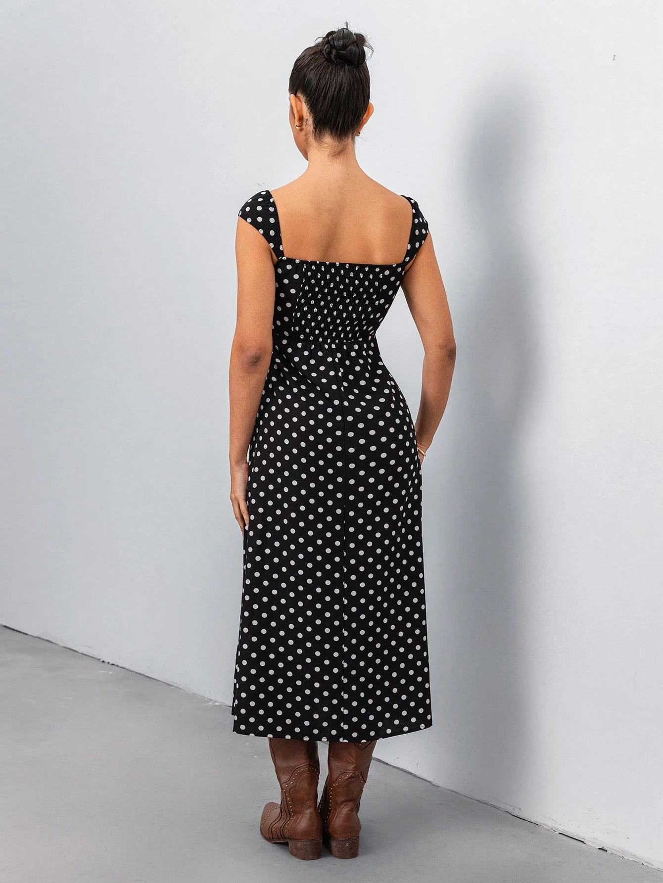 SHEIN Chiquease Women's Black & White Polka Dot Print Minimalist Casual Dress - Image 2