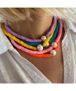 SHEIN Colorful Soft Clay Necklace, Pearl Necklace