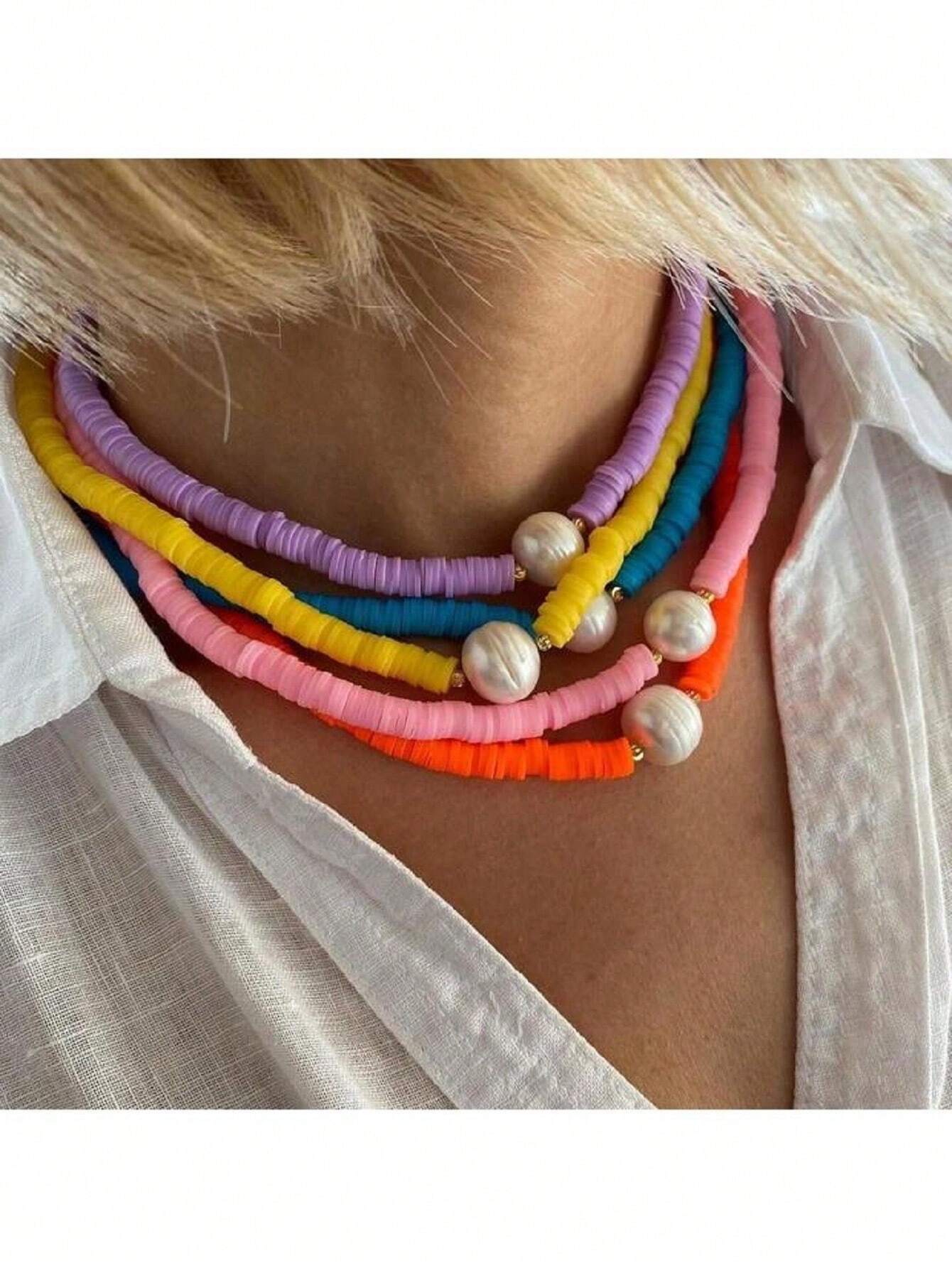 SHEIN Colorful Soft Clay Necklace, Pearl Necklace