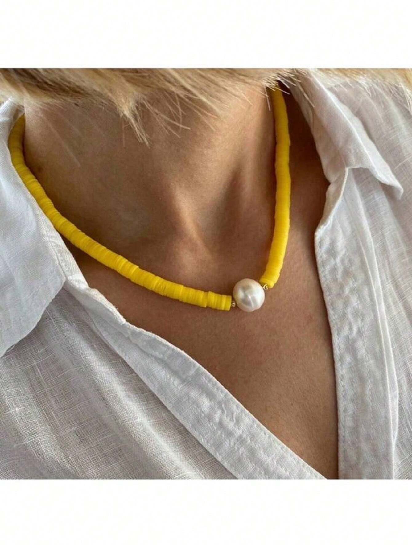 SHEIN 1PCS Colorful Soft Clay Necklace, Pearl Necklace - Image 2