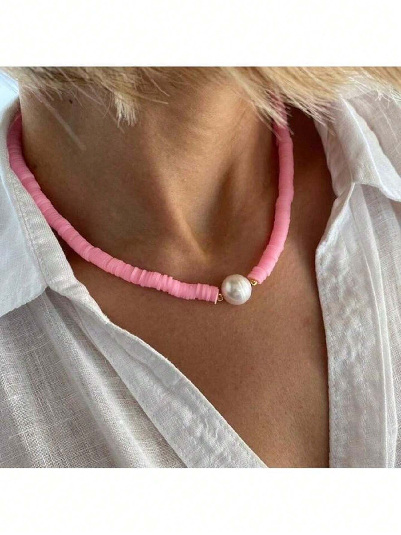 SHEIN 1PCS Colorful Soft Clay Necklace, Pearl Necklace - Image 3