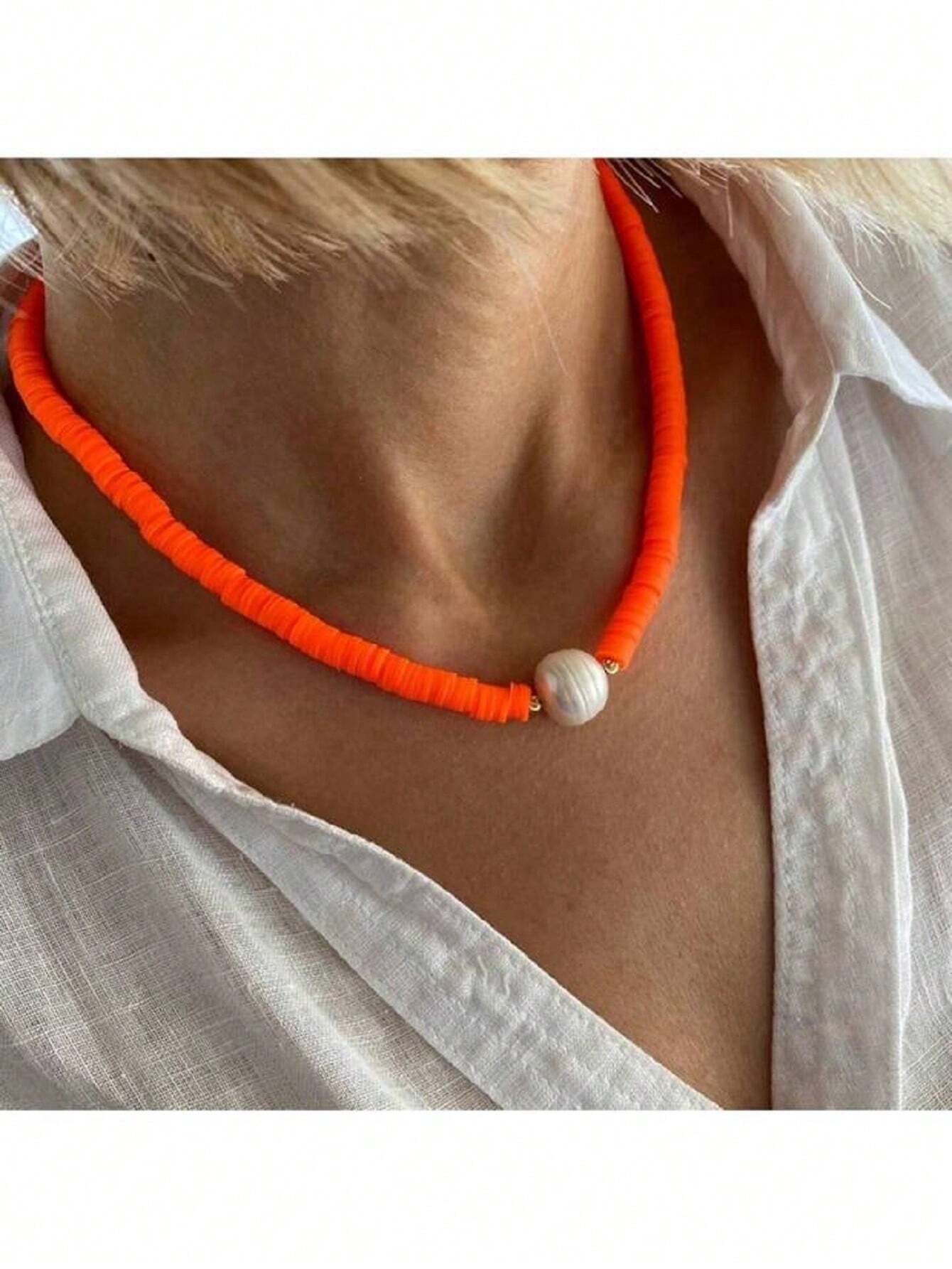 SHEIN 1PCS Colorful Soft Clay Necklace, Pearl Necklace - Image 4