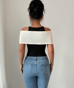 Alternative view of SHEIN Elenzga Elegant Colorblock Knot Halter Bodysuit For Women