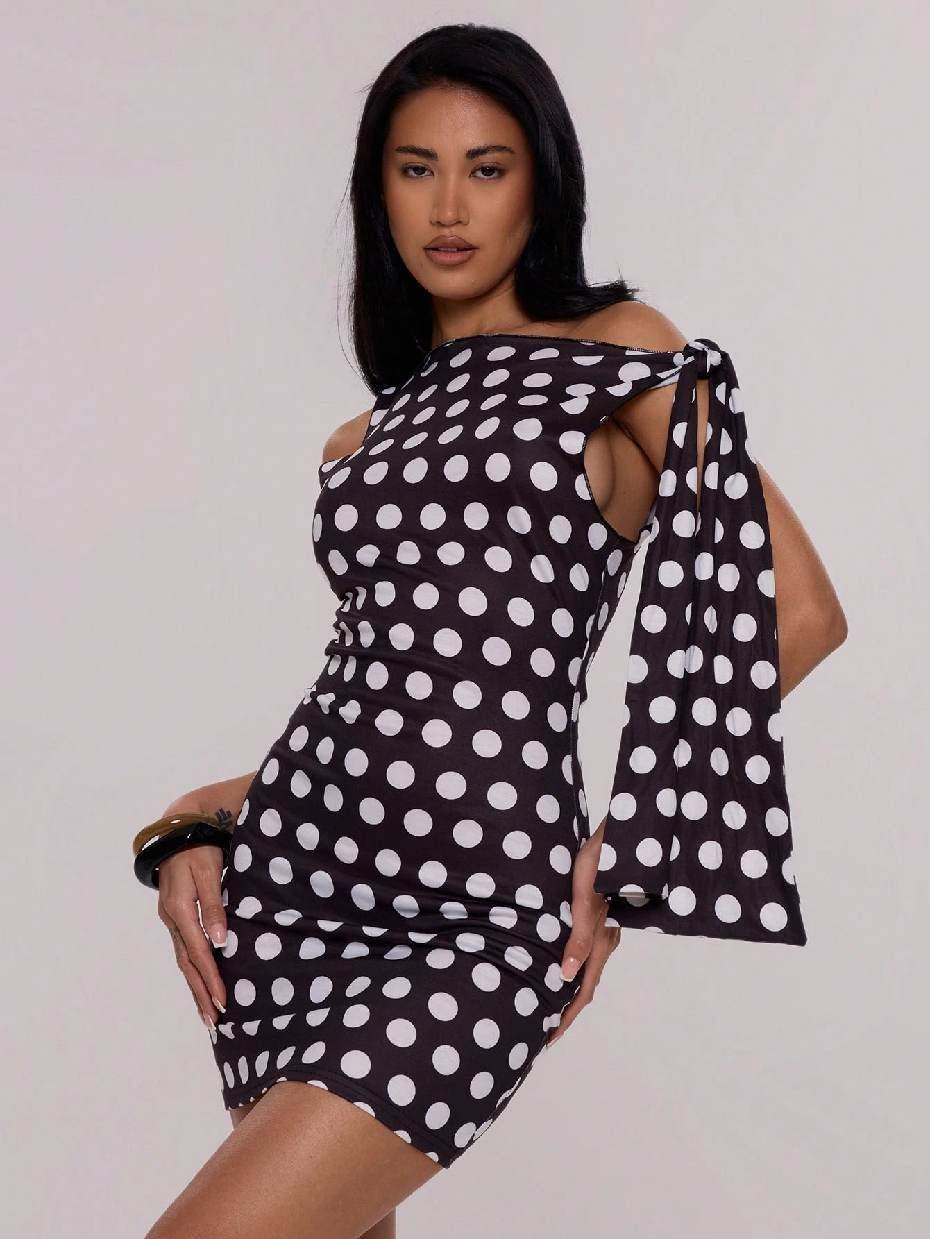 SHEIN MUSERA Cute Polka Dot Neck Tie Detail Spring Summer Mini Dress - Image 2
