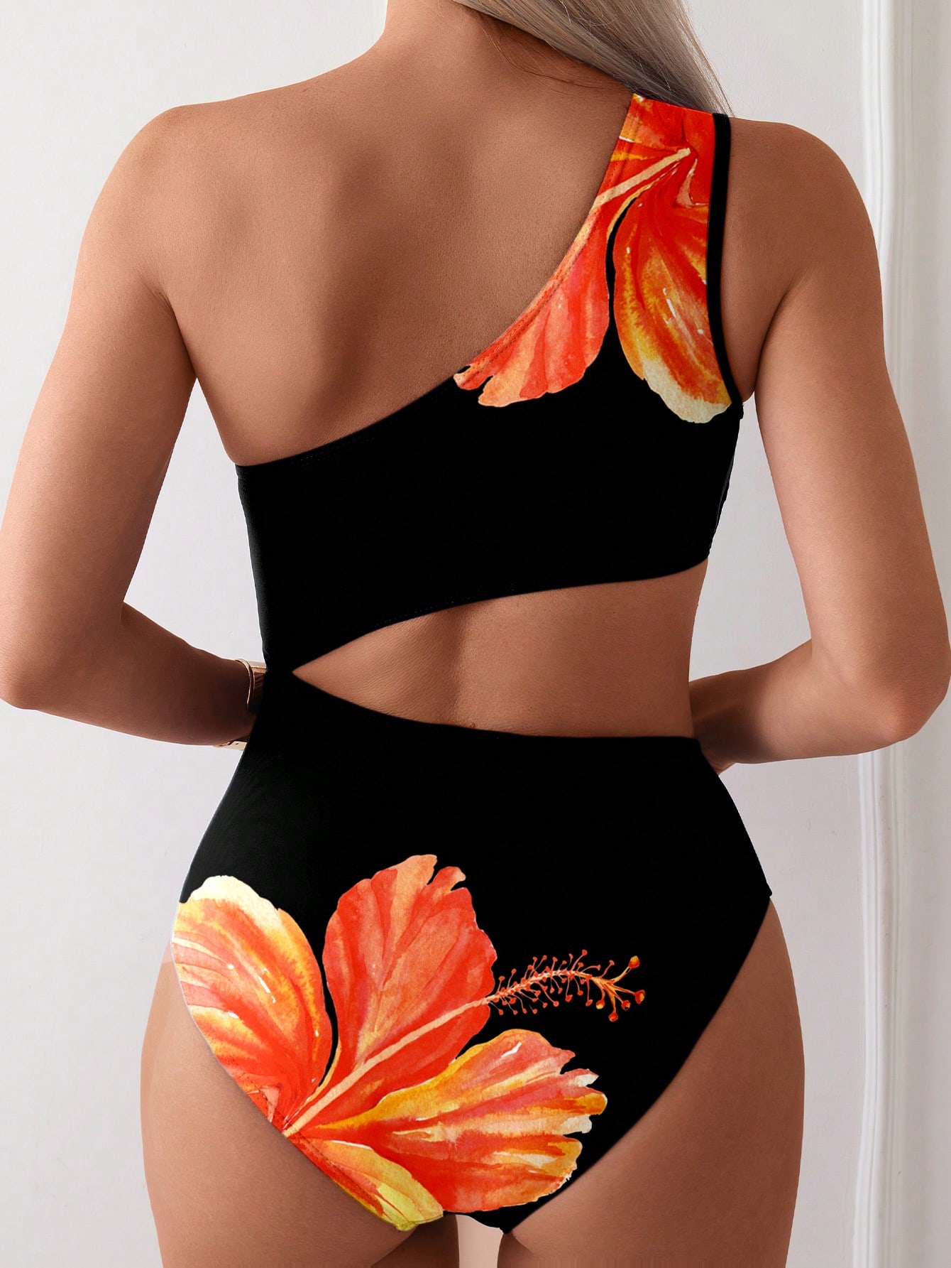 SHEIN Swim 1pc Women One-Piece Swimsuit, Asymmetric Shoulder - Image 2