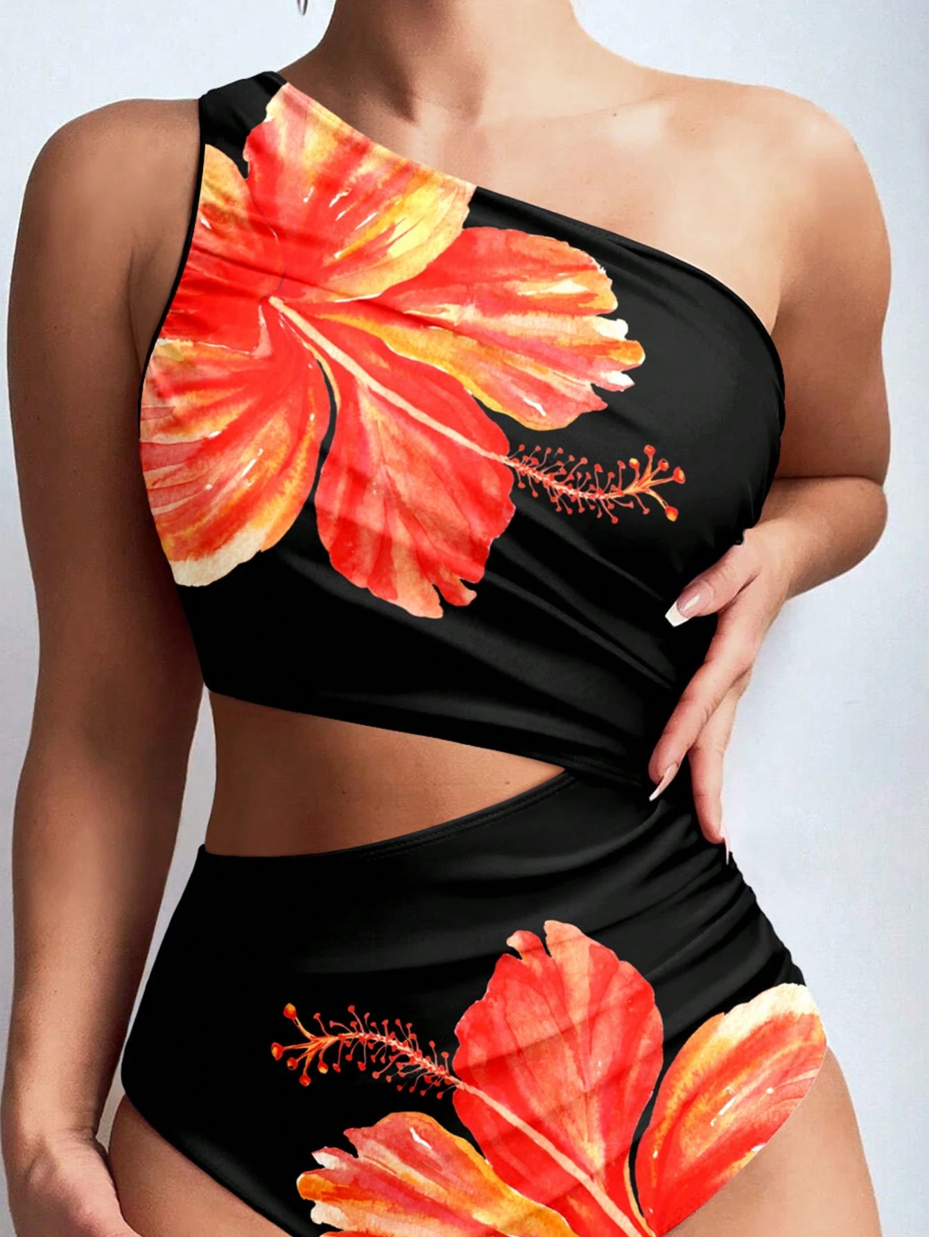 SHEIN Swim 1pc Women One-Piece Swimsuit, Asymmetric Shoulder - Image 3